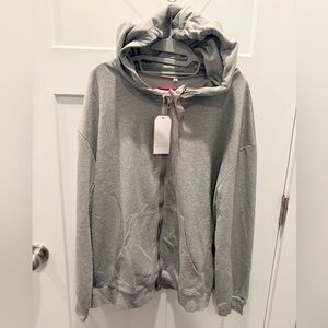LYHIPSS Women’s Zip Up Hoodie Gray Ribbon Tie Hooded Sweatshirt NWT Size L